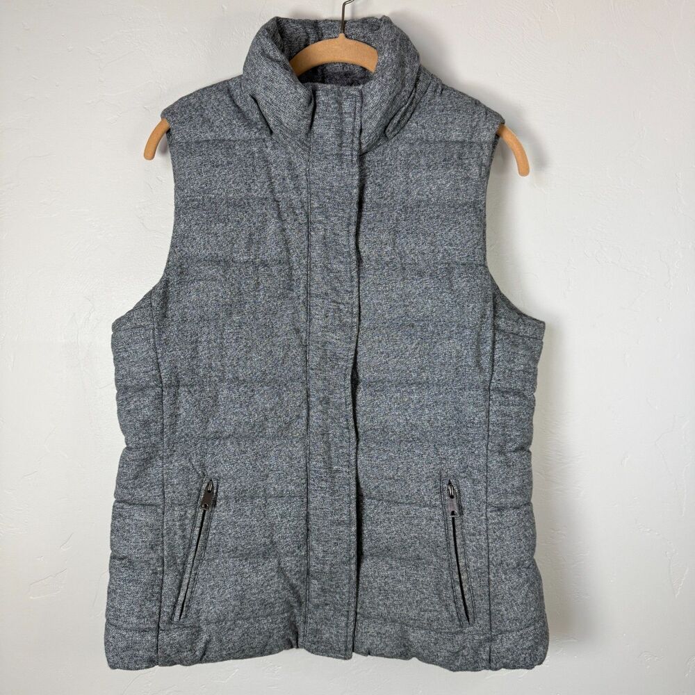 Banana Republic Women's M Puffer Vest Gray Tweed Faux Fur Lined